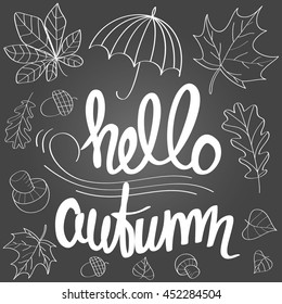 Hello autumn. Lettering with vector illustrations