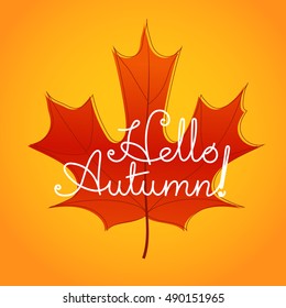 Hello autumn logo. Color maple leaf vector illustration