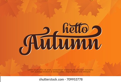 hello Autumn logo design templates for cards, poster, banners, flyers, presentations. Hello autumn logo inscription with orange maple leaf. vector illustrator