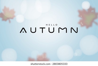 Hello Autumn Minimalist Vector Banner Template with Soft Blurred Bokeh Background and Blue Sky Hue