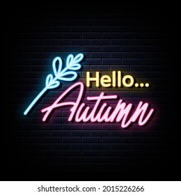 Hello Autumn Neon Sign. Neon Symbol