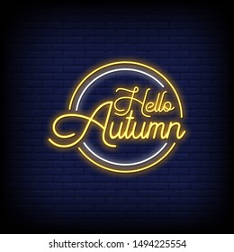 Hello autumn neon signs text vector