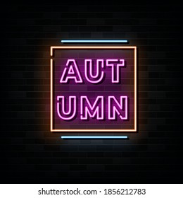 Hello autumn neon signs vector. Design template neon style