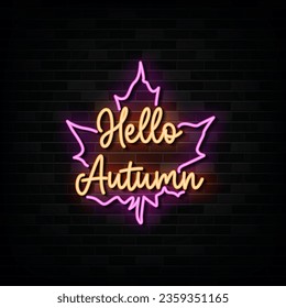 Hello Autumn Neon Signs Vector Design Template Neon Style