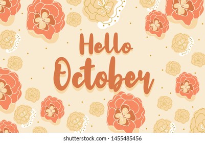 Hello autumn, october wallpaper design with orange flowers. Great for social media, posters, sale and advertisnig. Greeting card layout.