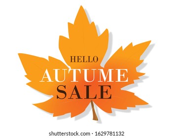 Hello autumn on orange maple leaf background. Vector Illustration, eps 10