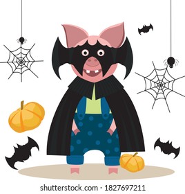 Hello autumn pig halloween vector image