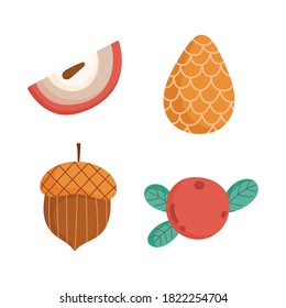 hello autumn pinecone fruit acorn season icons vector illustration