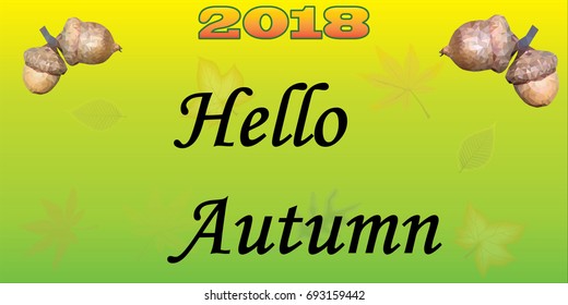 Hello autumn, postcard, acorns in the style of Low Poly, school.