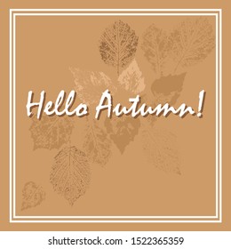 hello autumn poster. leaf prints are delicate pastel colors. vector