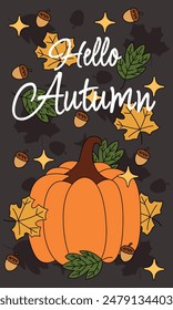 hello autumn poster minimalist, vector illustration outline design