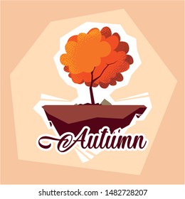hello autumn poster with tree plant