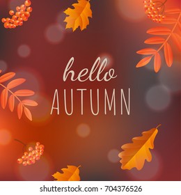 Hola Afiche de otoño, Ilustración vectorial, con malla gradiente