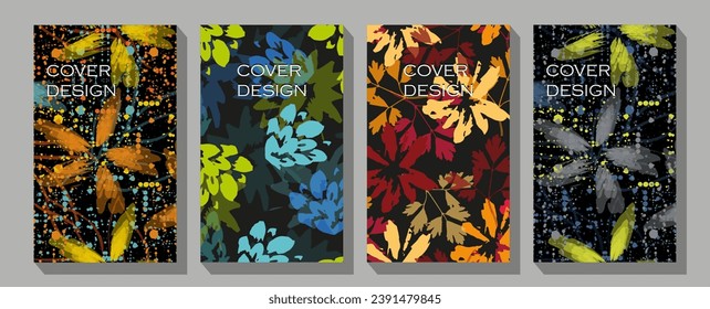 Hallo Herbstplakate Set. Vektorgrafik von mehrfarbigen Herbstblättern.   Abstrakte Vektorgrafik.