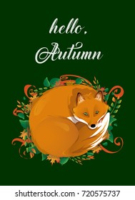 Hello, autumn. Print. Poster. Greeting card. Vector