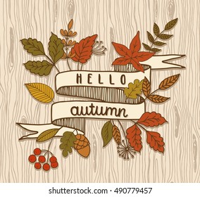 Hello Autumn, Ribbon Banner, Vector Illustration