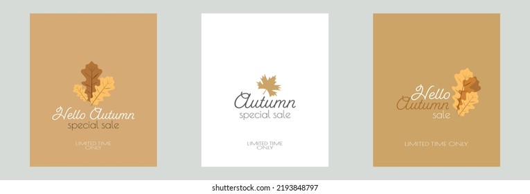 Hello Autumn. Autumn sale set. Modern minimal design for Sales. Flat vector illustration.	
