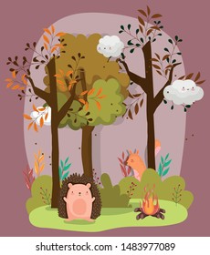 hello autumn season animals in forest  flat design