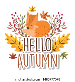 hello autumn season fox flat design