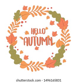 hello autumn season leafs circular frame