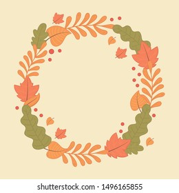 hello autumn season leafs circular frame
