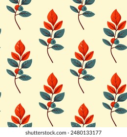 Hello autumn, autumn season, leaves, twigs, berries, pattern, vector