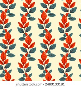 Hello autumn, autumn season, leaves, twigs, berries, pattern, vector
