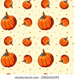 Hello autumn, autumn season, pumpkins, leaves, branches, berries, pattern, vector	