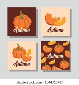 hello autumn season pumpkins vegetables vector illustration design