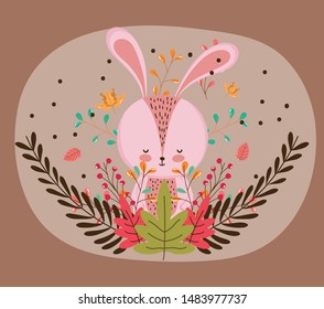 hello autumn season rabbit flat design