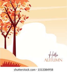 hello autumn season scene with trees forest vector illustration design