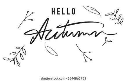 hello autumn season time text font calligraphy hand written lettering script black color object hallo autumn nature september october november month maple leaf plant flora flower design thanksgiving 
