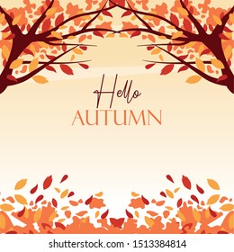 hello autumn season with tree branches scene vector illustration design