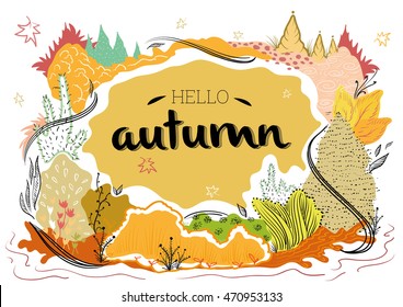 hello autumn season vector typography landscape 