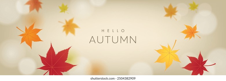 Hello Autumn Seasonal Background with colorful leaves. Vector illustration