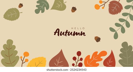 Hello Autumn Seasonal Background with colorful leaves. Vector illustration