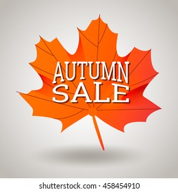 hello autumn template with orange maple leaf on gray background design sale gold
