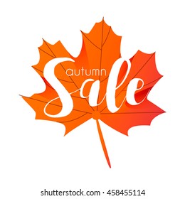 hello autumn template with orange maple leaf on gray background design sale gold