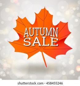 hello autumn template with orange maple leaf on gray background design sale gold