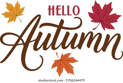 Hallo Herbsttext mit buntem Herbst Ahornblätter Vektordesign