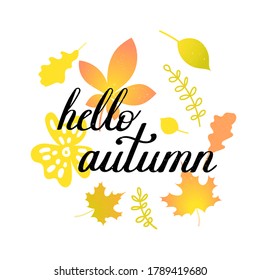 Hola texto de otoño en un marco de hojas