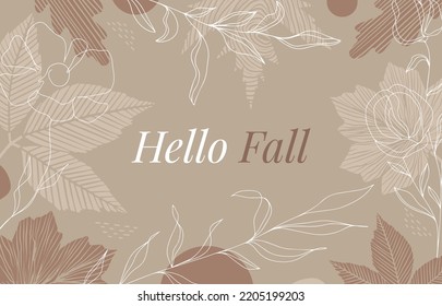 Hello AUTUMN. Autumn text hand lettering with flowers and leaves. Illustration hello Fall.