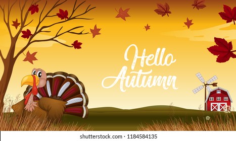 Hello autumn thanks giving card illustration