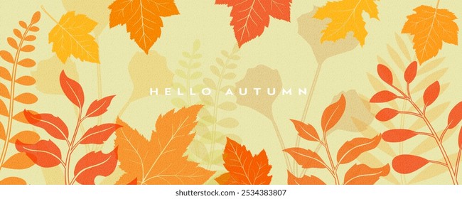 Hello autumn trendy horizontal background. Autumn modern art design, templates for placards, banners, flyers, presentations, reports, sales, header, cover, social media, fashion ads, decor.