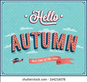 Hello autumn typographic design. Vector illustration.
