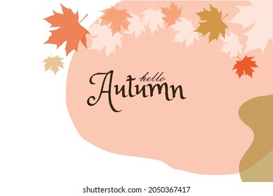 hello autumn typography vector with abstract and maple leaf background