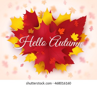 Hello autumn. Vector autumn background with colorful leaves