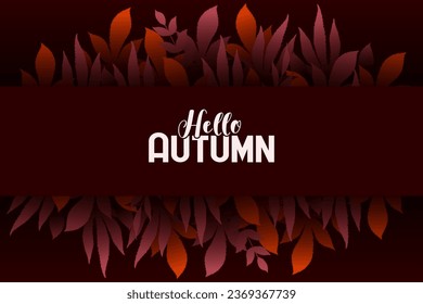 Hello autumn vector banner with colorful autumn leaves isolated on brown background. Design for advertising, promotion, flyer, invitation, card, poster, website