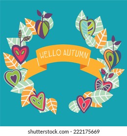 Hello autumn - Vector card with cute leafs 