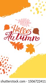 Hello autumn vector concept. Autumn vector design for special offers, web, print. Hello autumn vector lettering